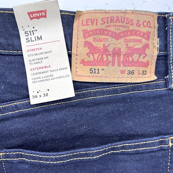 LEVI'S 511 BLUE JEANS 36X32, DARK BLUE WITH GOLDEN THREADS, 511 STRETCH SLIM - Picture 6 of 14